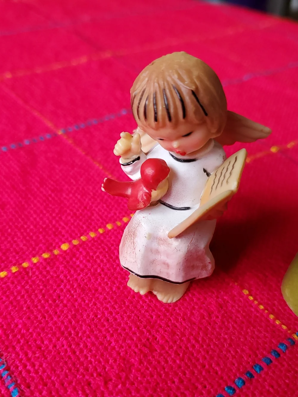 Set of 4 Hand-Painted Angel Figurines - Red, Green, Blue, Pink 1960s